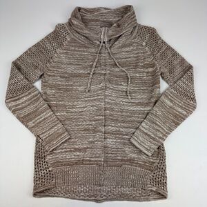 Prana Womens Size S Cedar Lightweight Cowl Neck Open Knit Sweater Brown